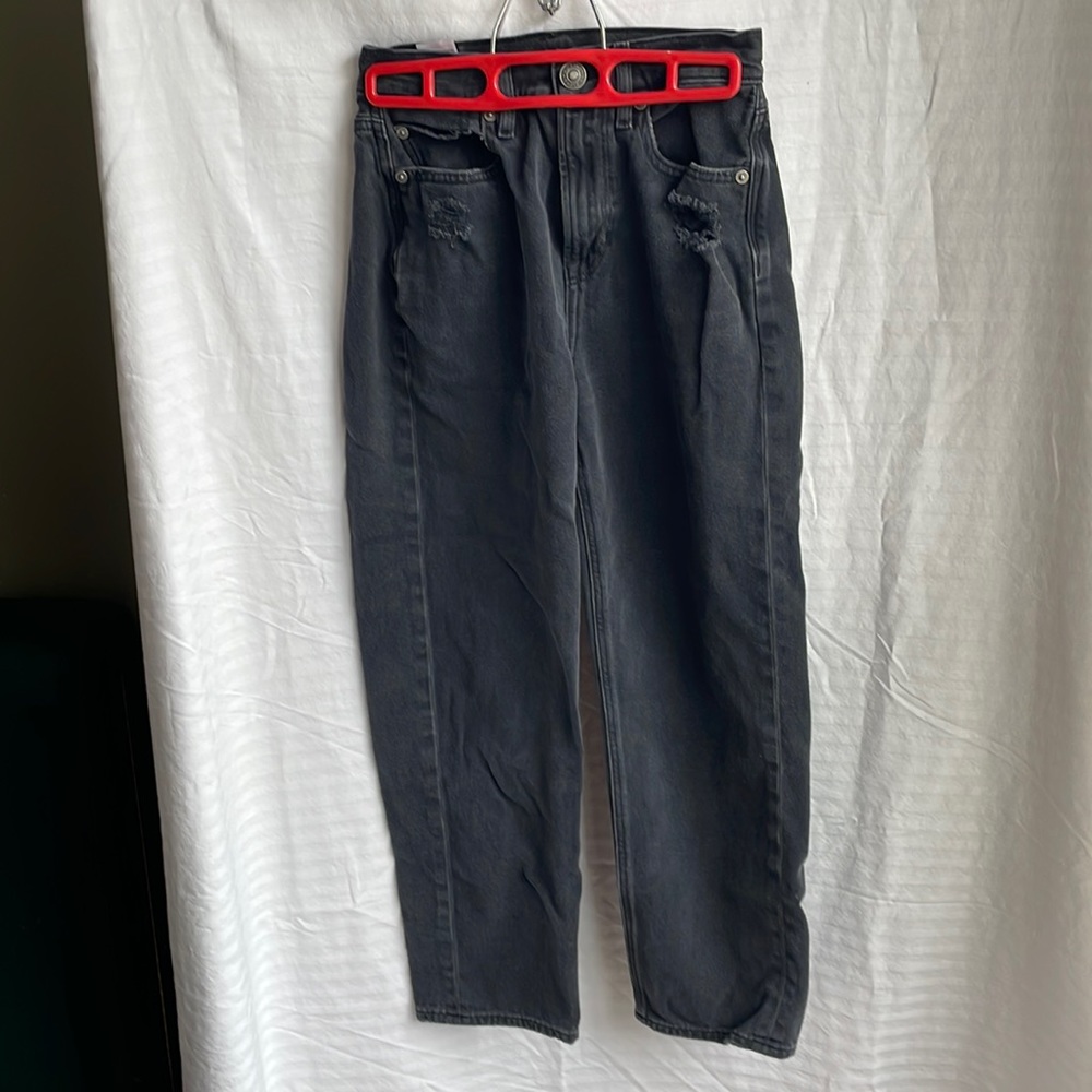 American Eagle Distressed Black Denim Jeans Size 0 EUC
